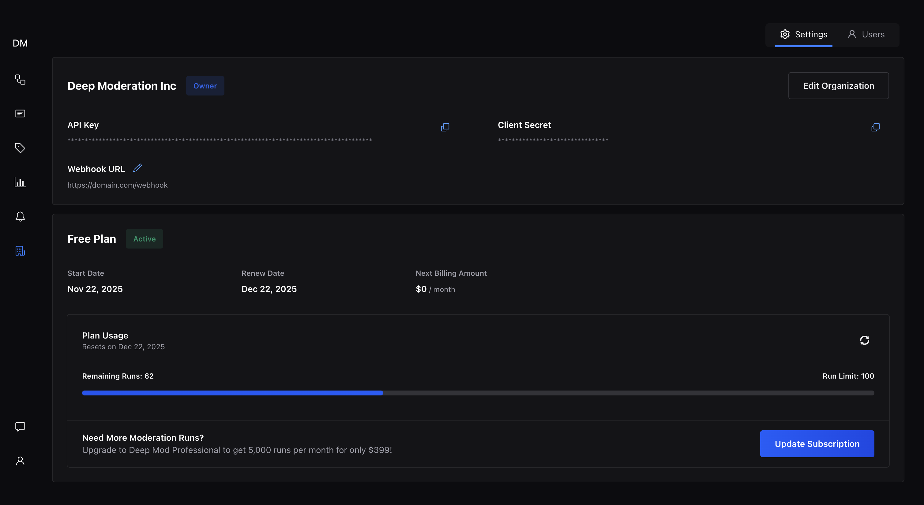 Organization Settings