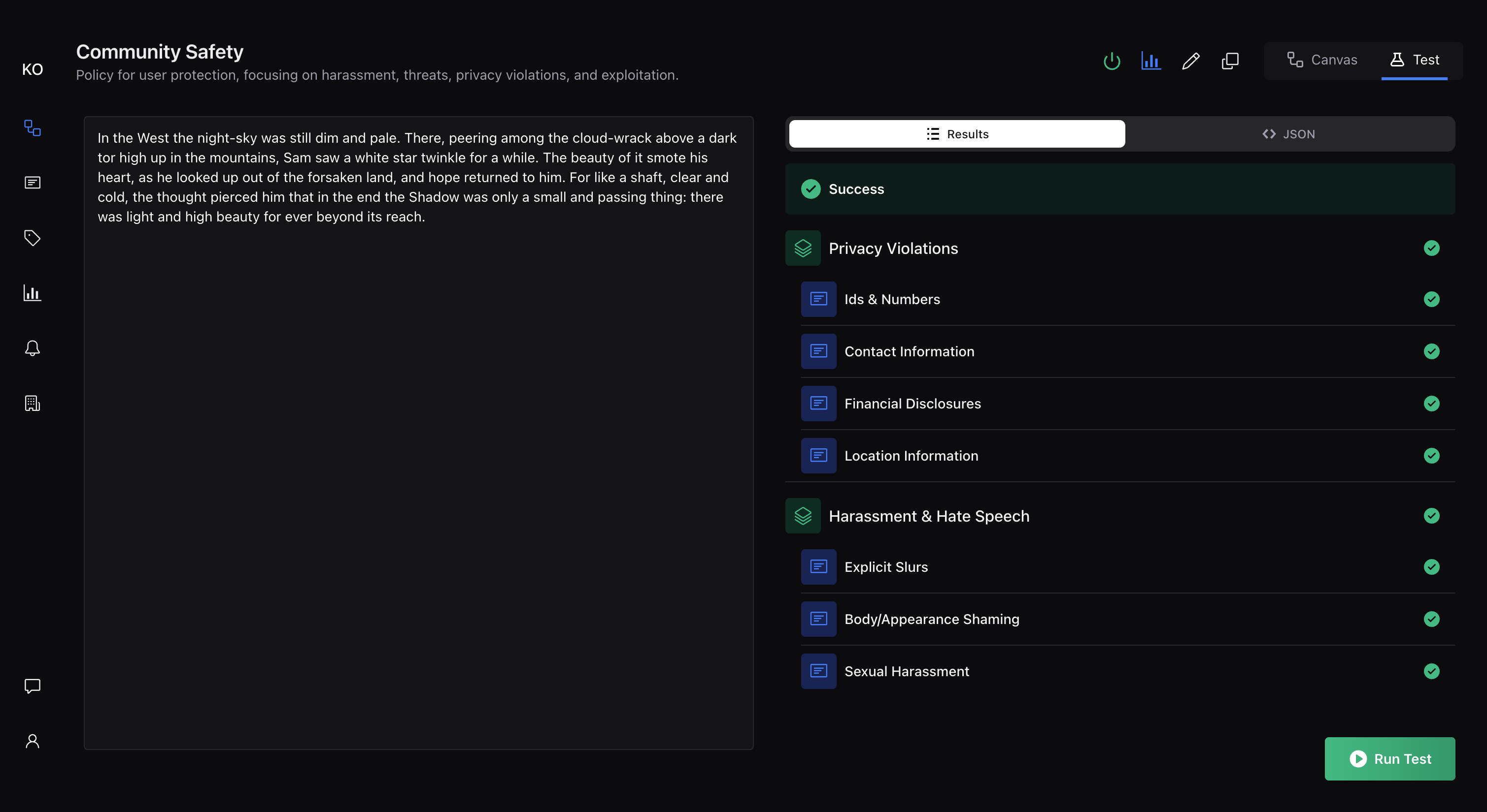 Policy Testing Interface