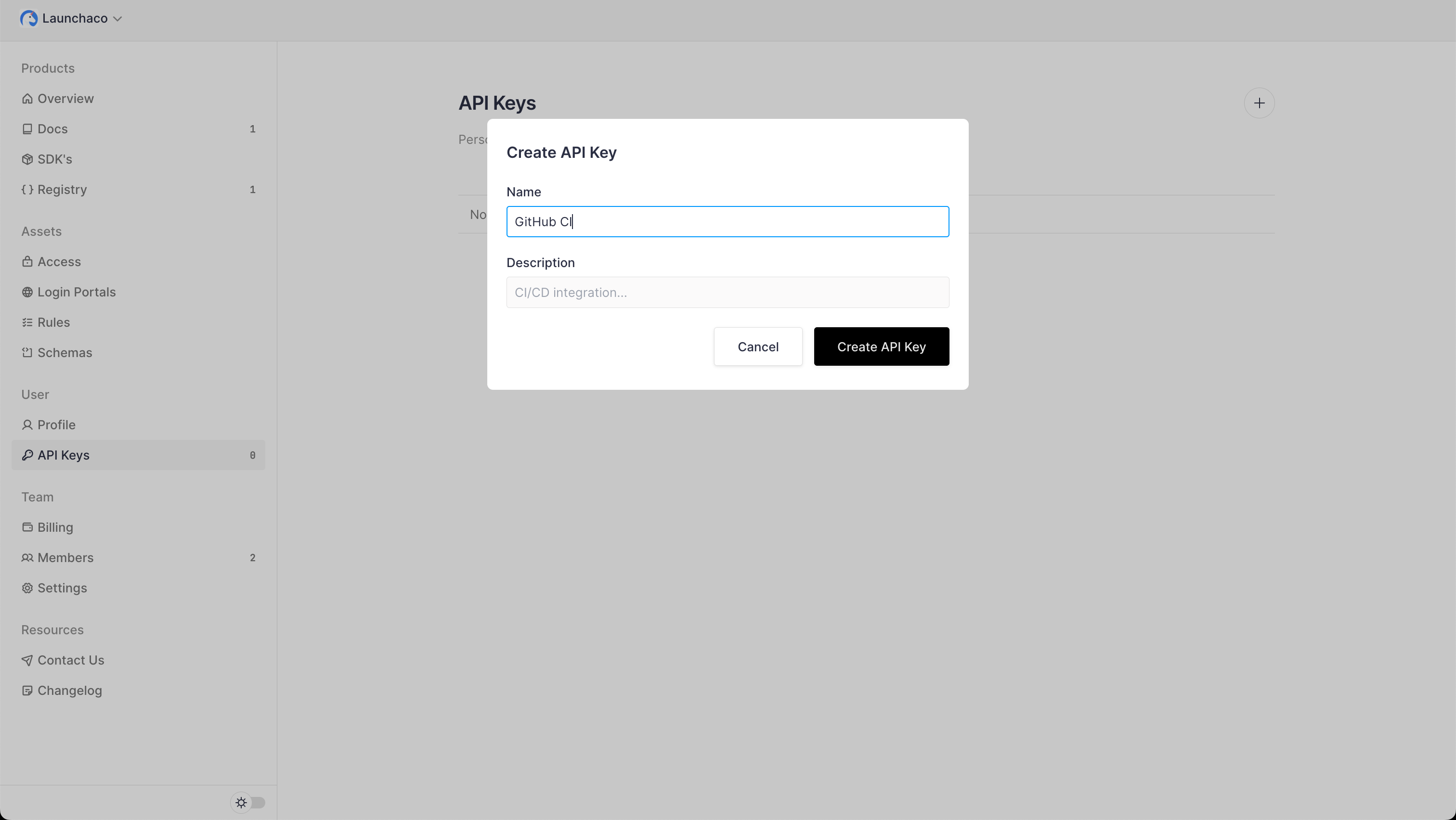 Scalar Create API Key