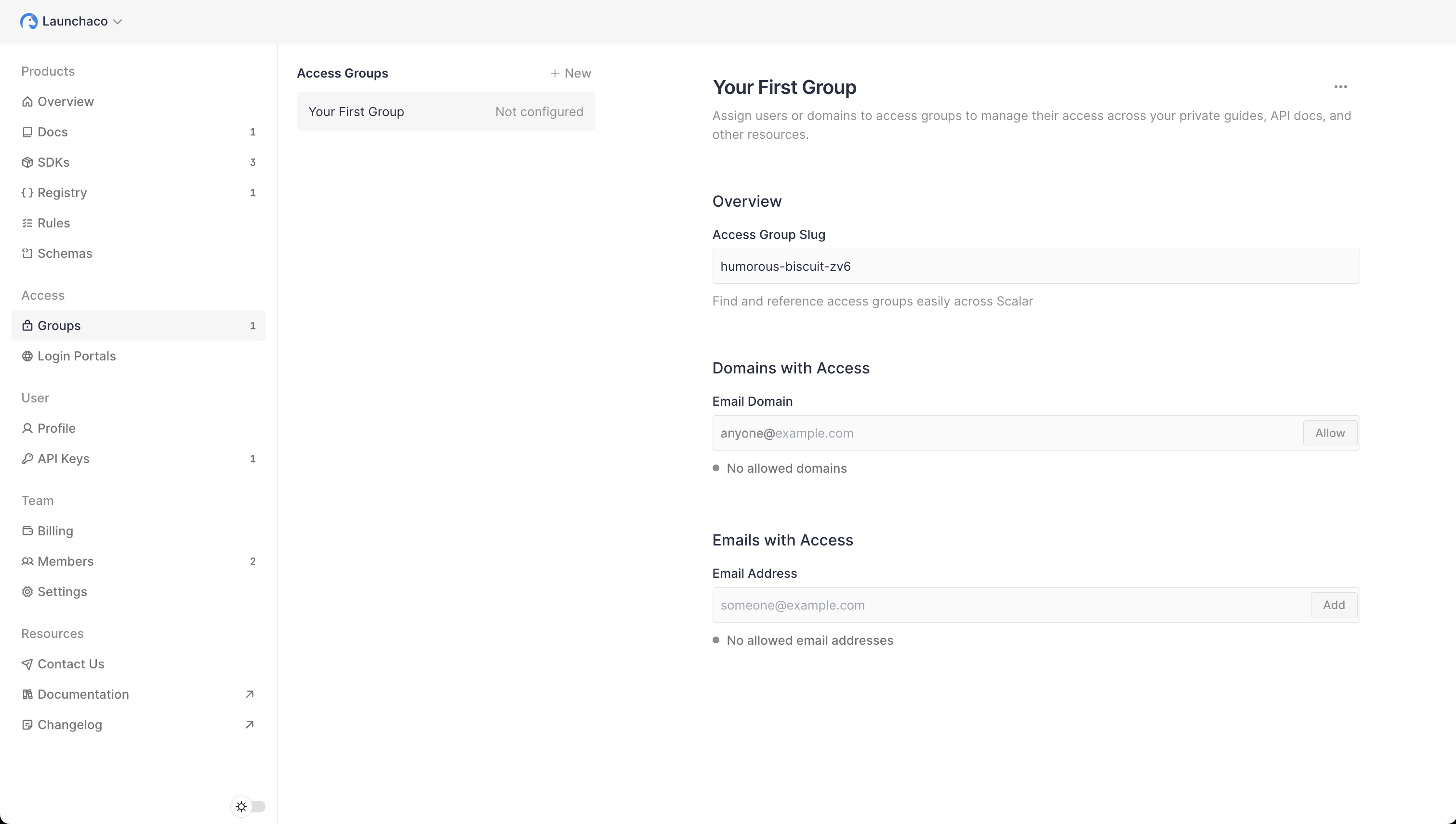 Scalar Create Access Group