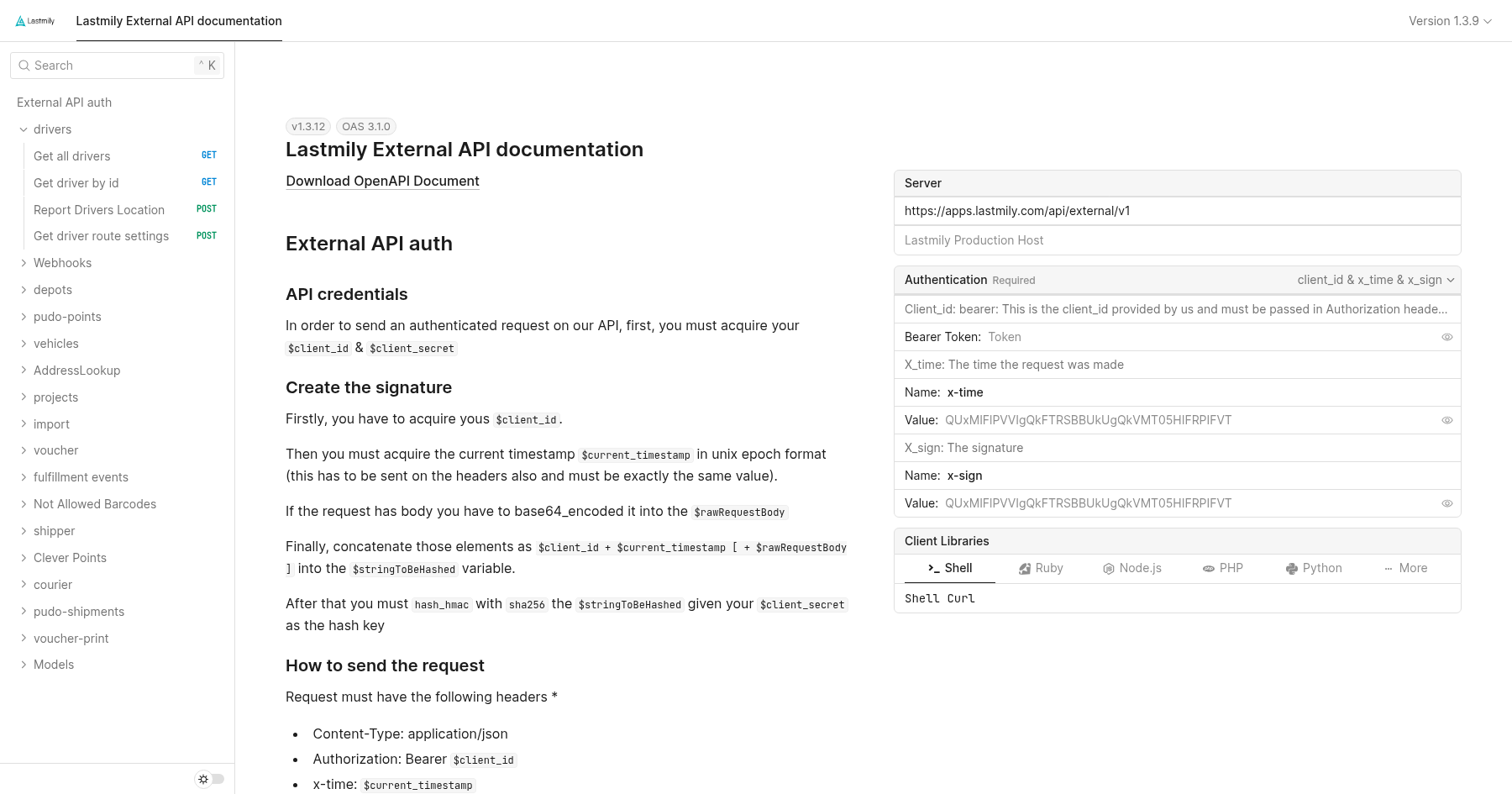 Lastmily External API documentation
