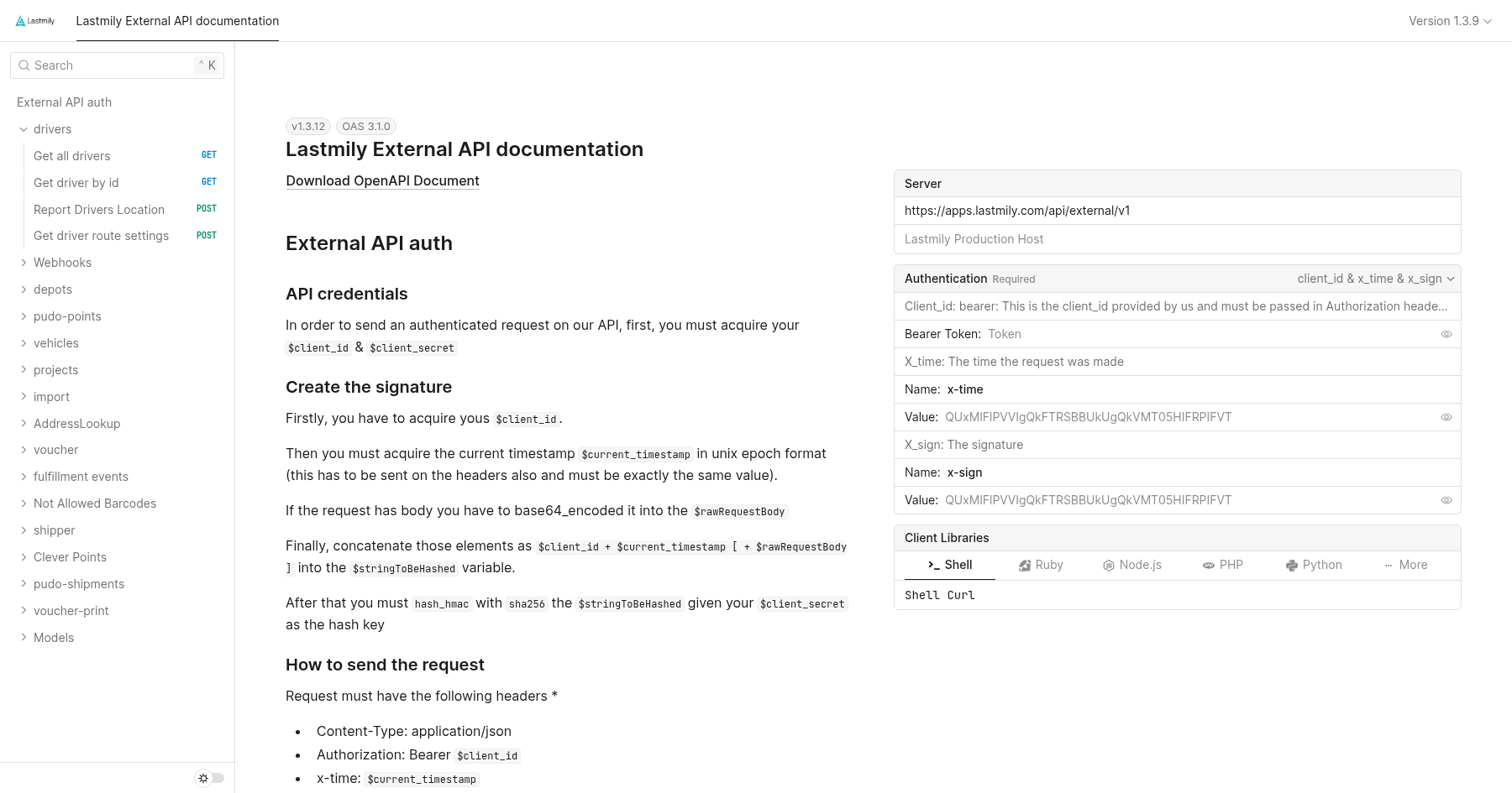 Lastmily External API documentation
