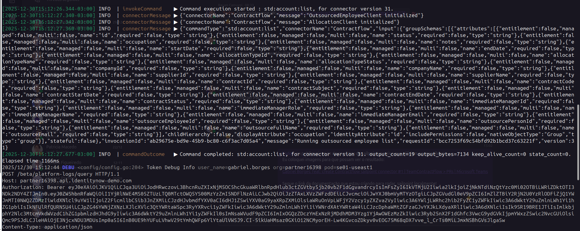 Response command sail conn logs