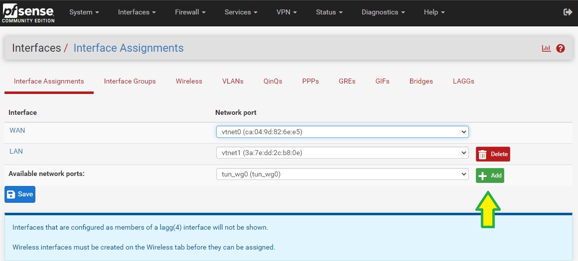 pfSense assign WireGuard tunnel interface