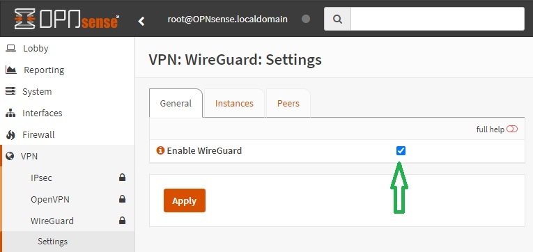 OPNsense enable WireGuard