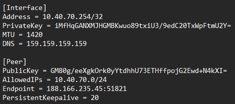 Sample WireGuard configuration for MikroTik