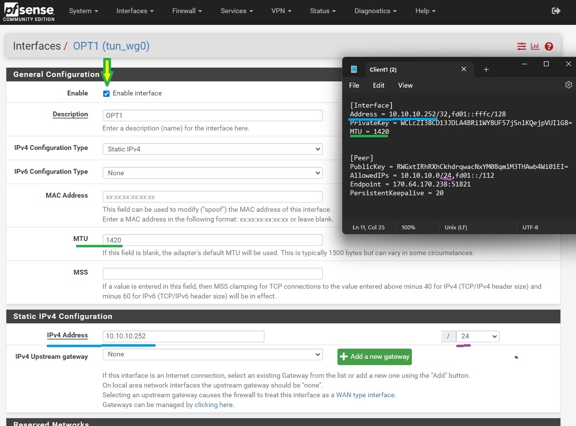 pfSense enable WireGuard tunnel interface