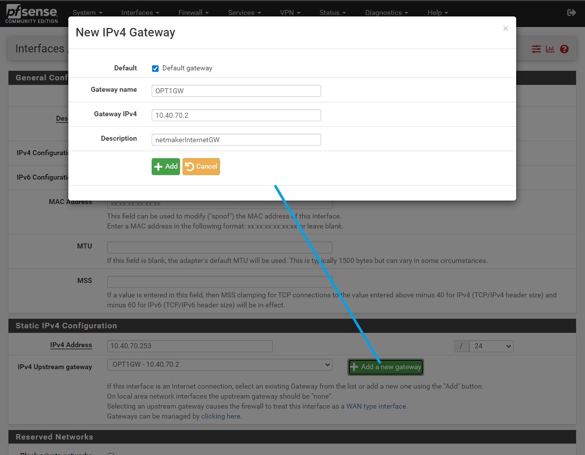 pfSense create an internet gateway