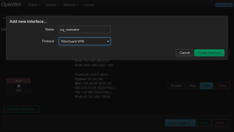 OpenWrt - create tunnel interface