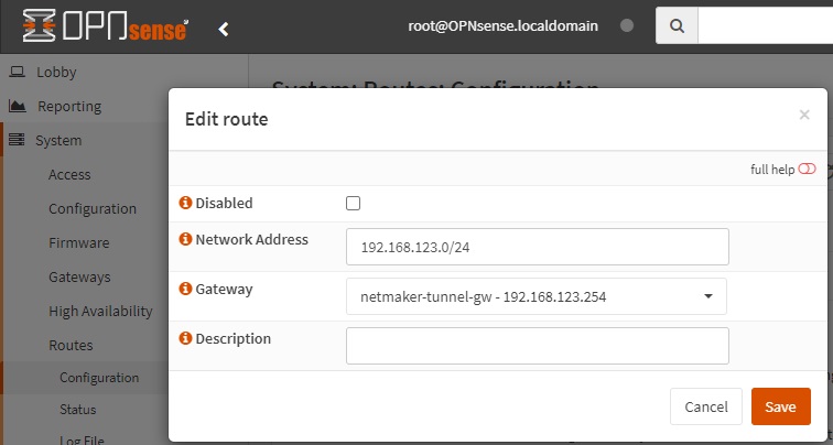 OPNsense add routing entry