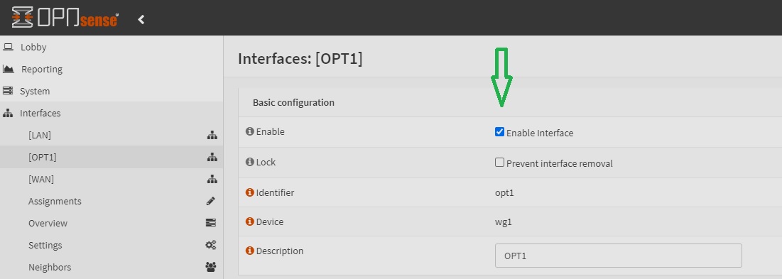 OPNsense enable WireGuard tunnel interface