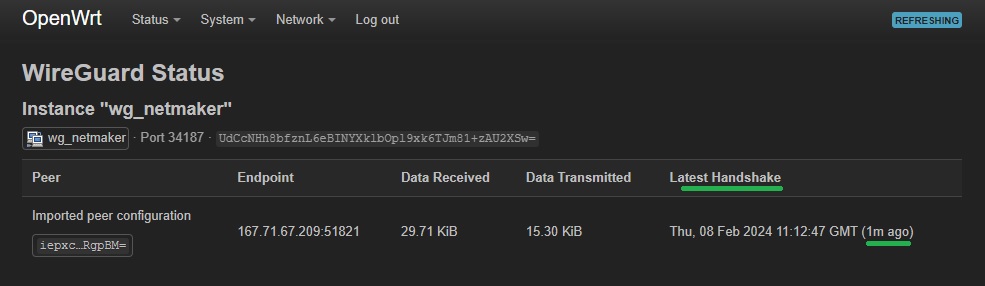 OpenWrt - WireGuard tunnel status