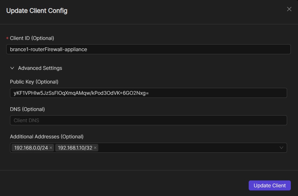 Client additional IP addresses range