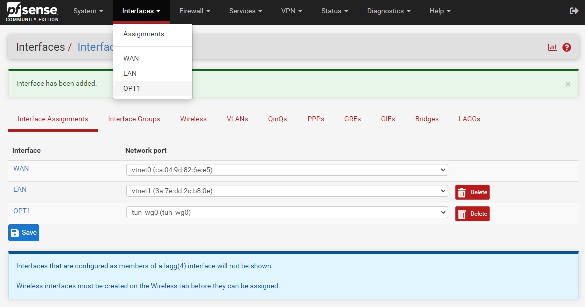 pfSense go to the WireGuard tunnel interface