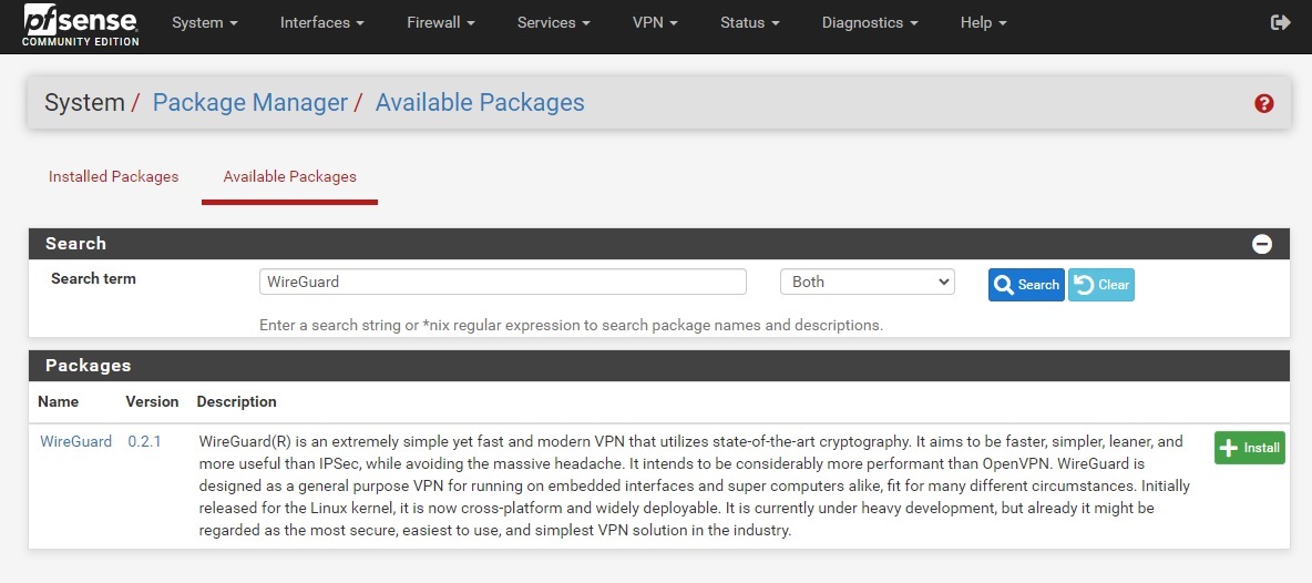 pfSense Package Manager