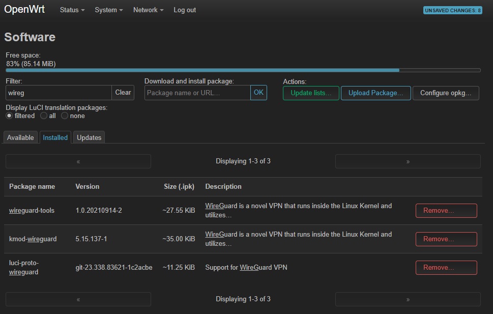 OpenWrt software manager